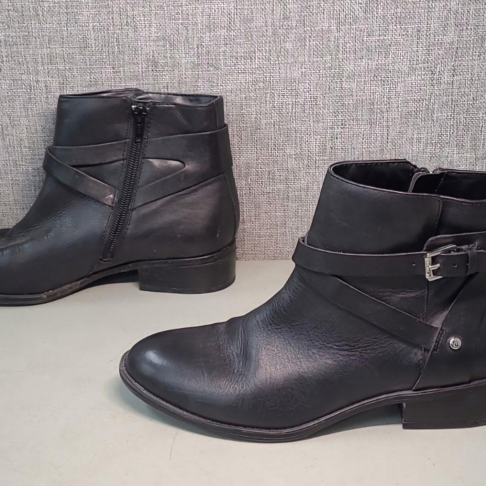 Ralph Lauren Marsh Booties Women's Black Ankle Boot with Side Buckle